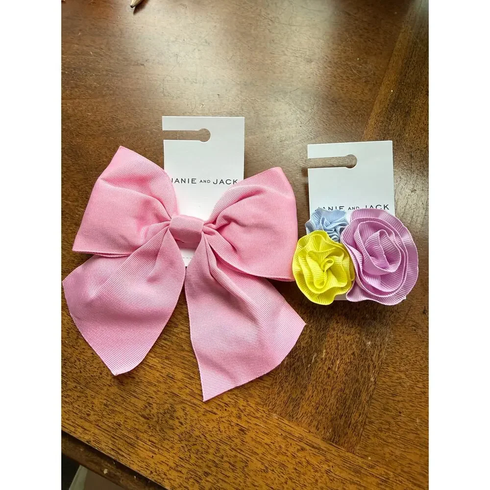 NWT Girls Pink Bow and Floral Clip Hair Duo